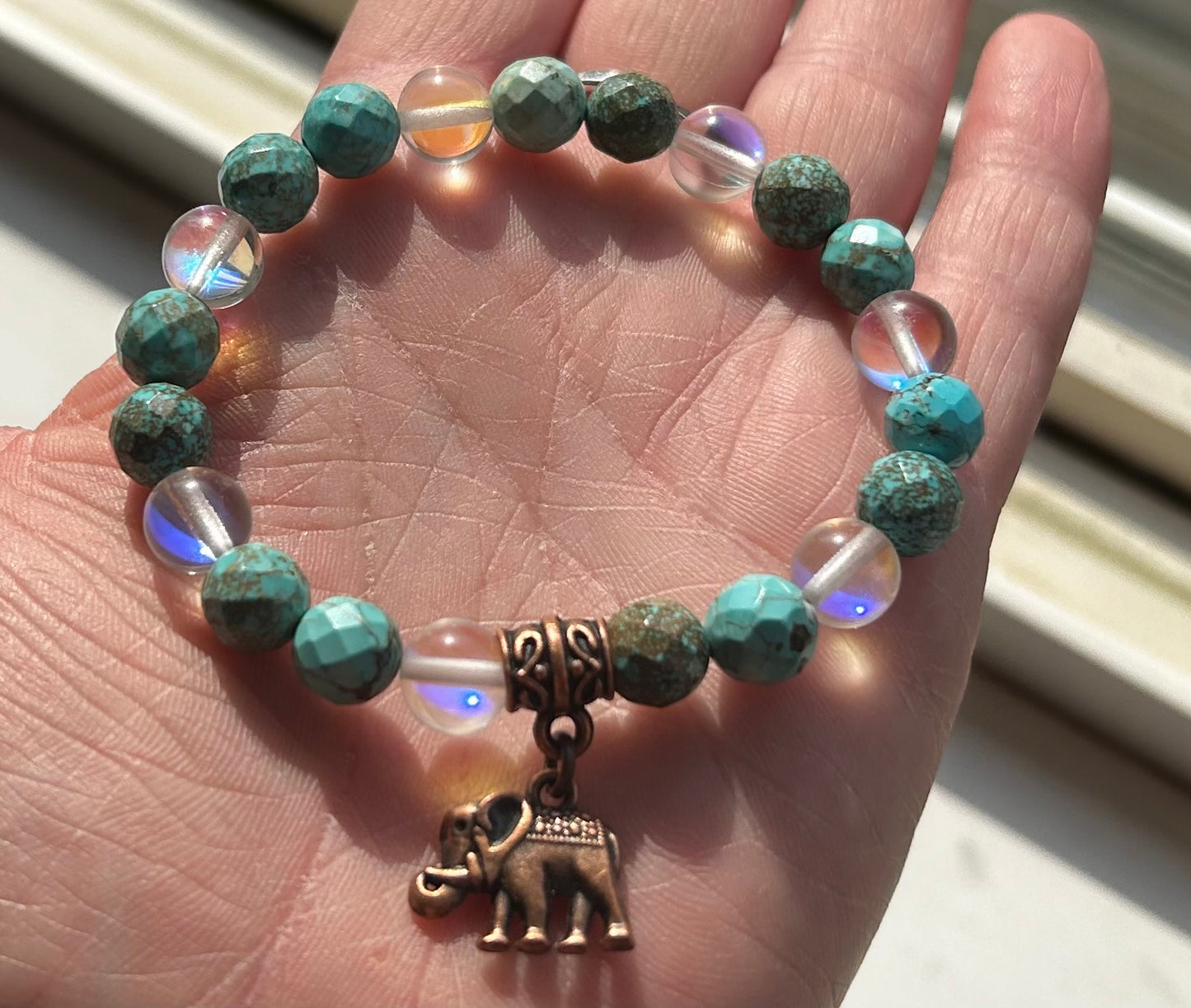 Howlite (Dyed) and Mermaid Glass Bracelet