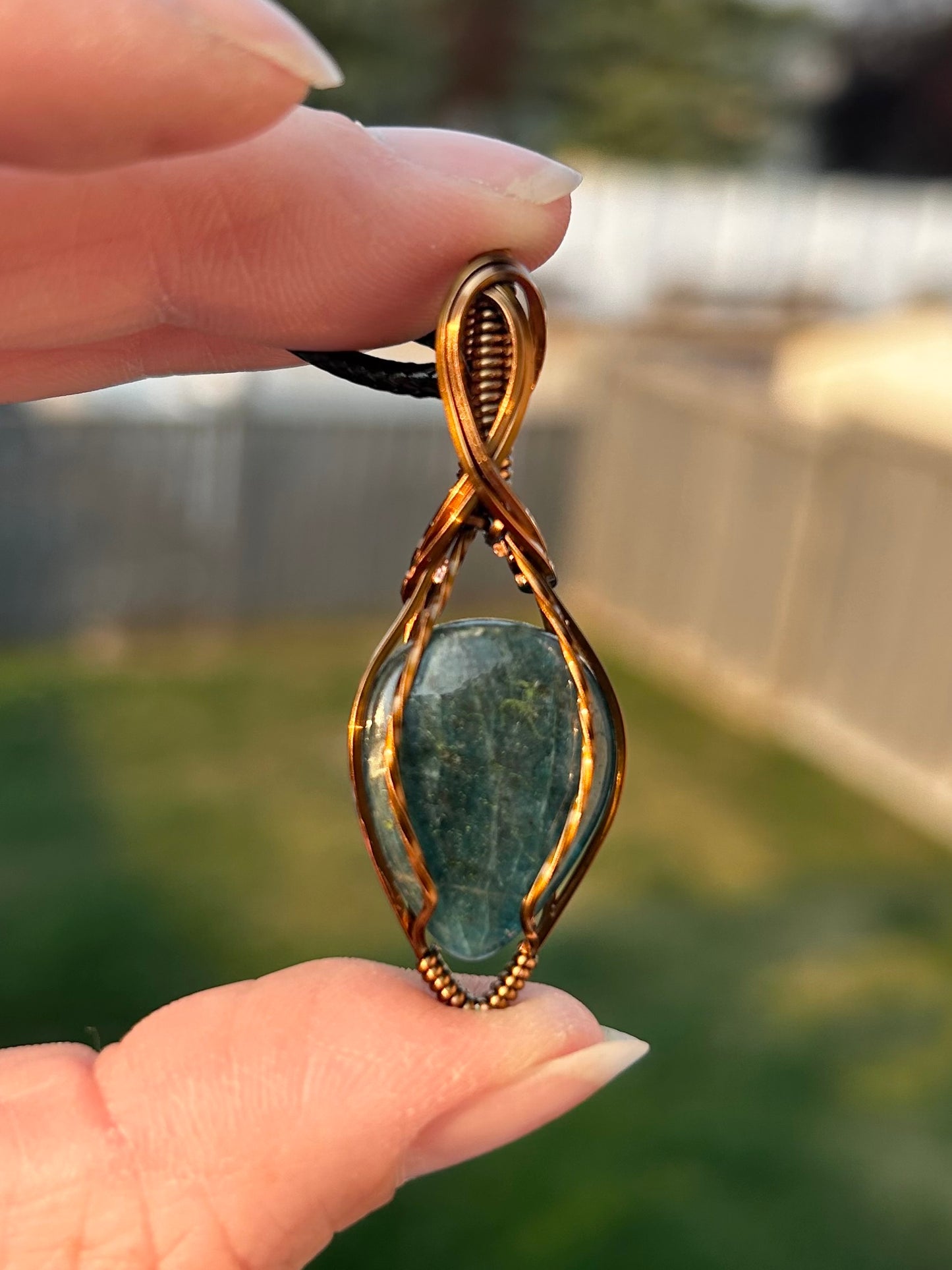 Blue Apatite Wire Wrapped Pendant