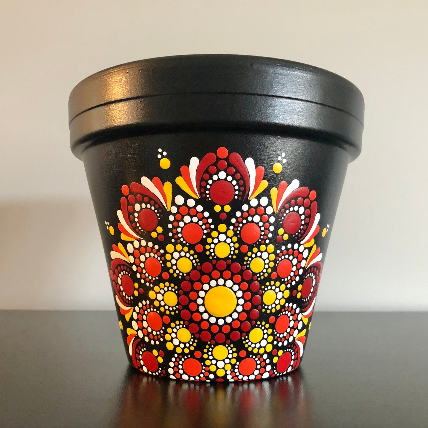 6” Red, Orange & Yellow Mandala Plant Pot