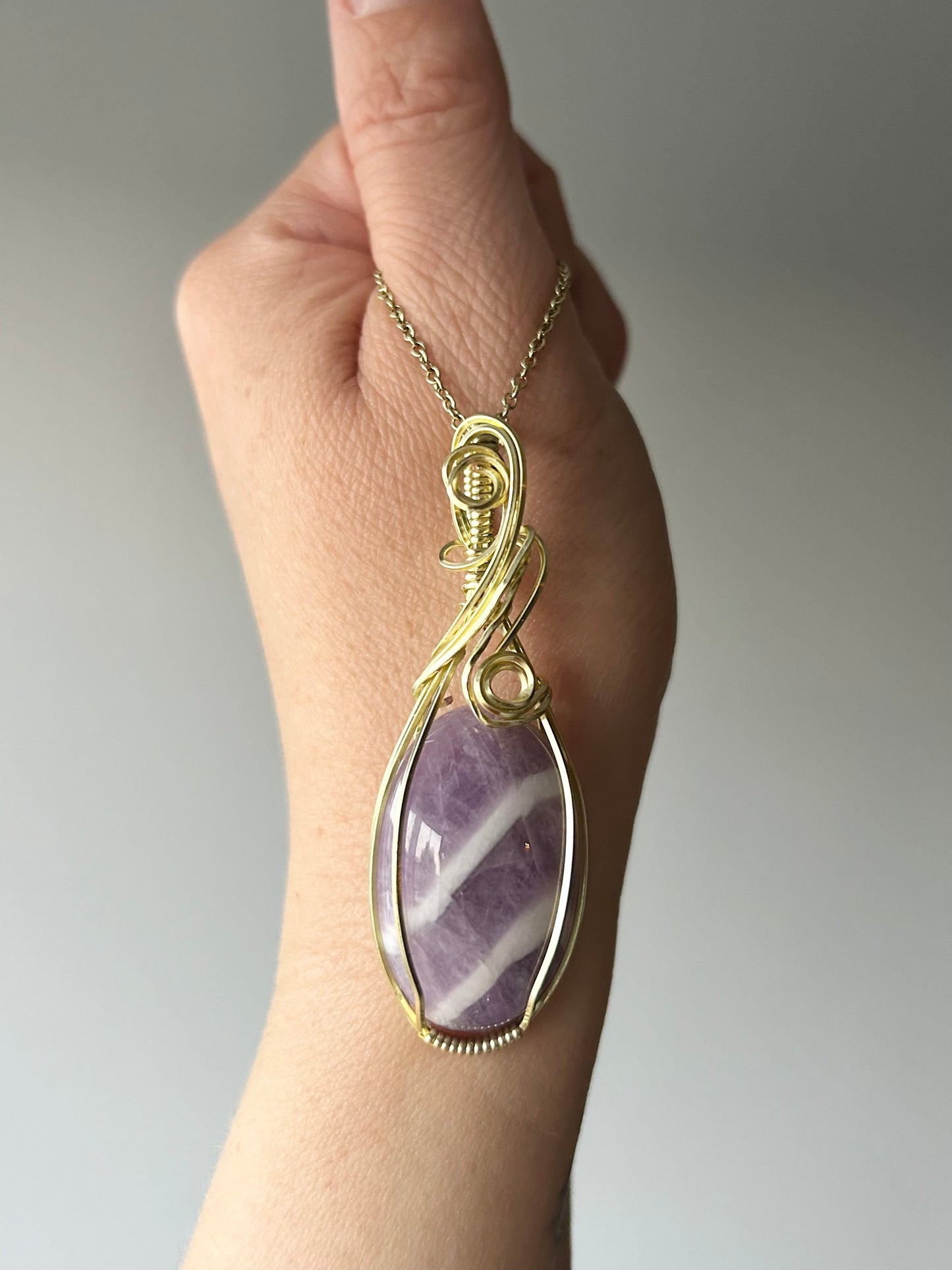 Chevron Amethyst Wire Wrapped Pendant