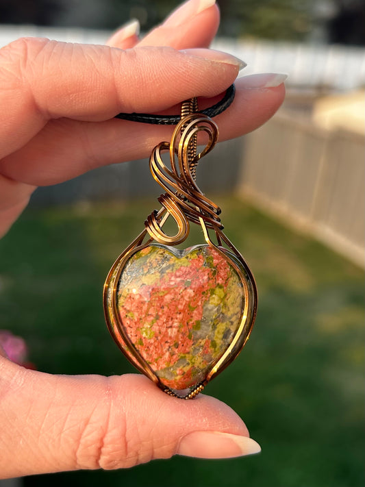 Unakite Wire Wrapped Pendant