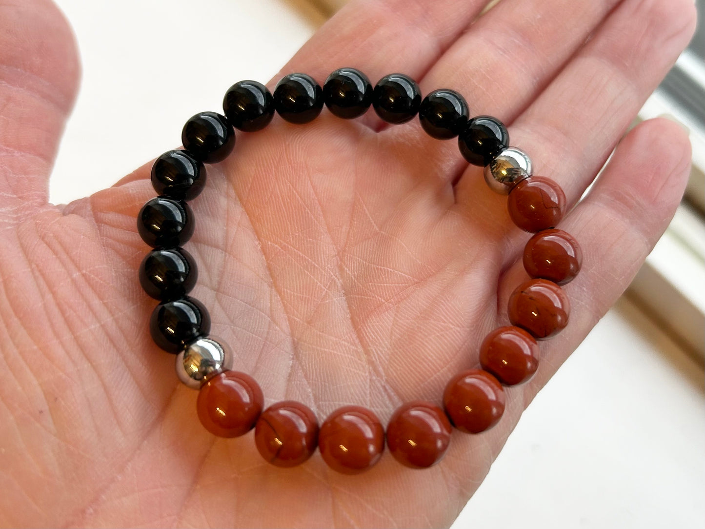 Red Jasper and Black Onyx Bracelet