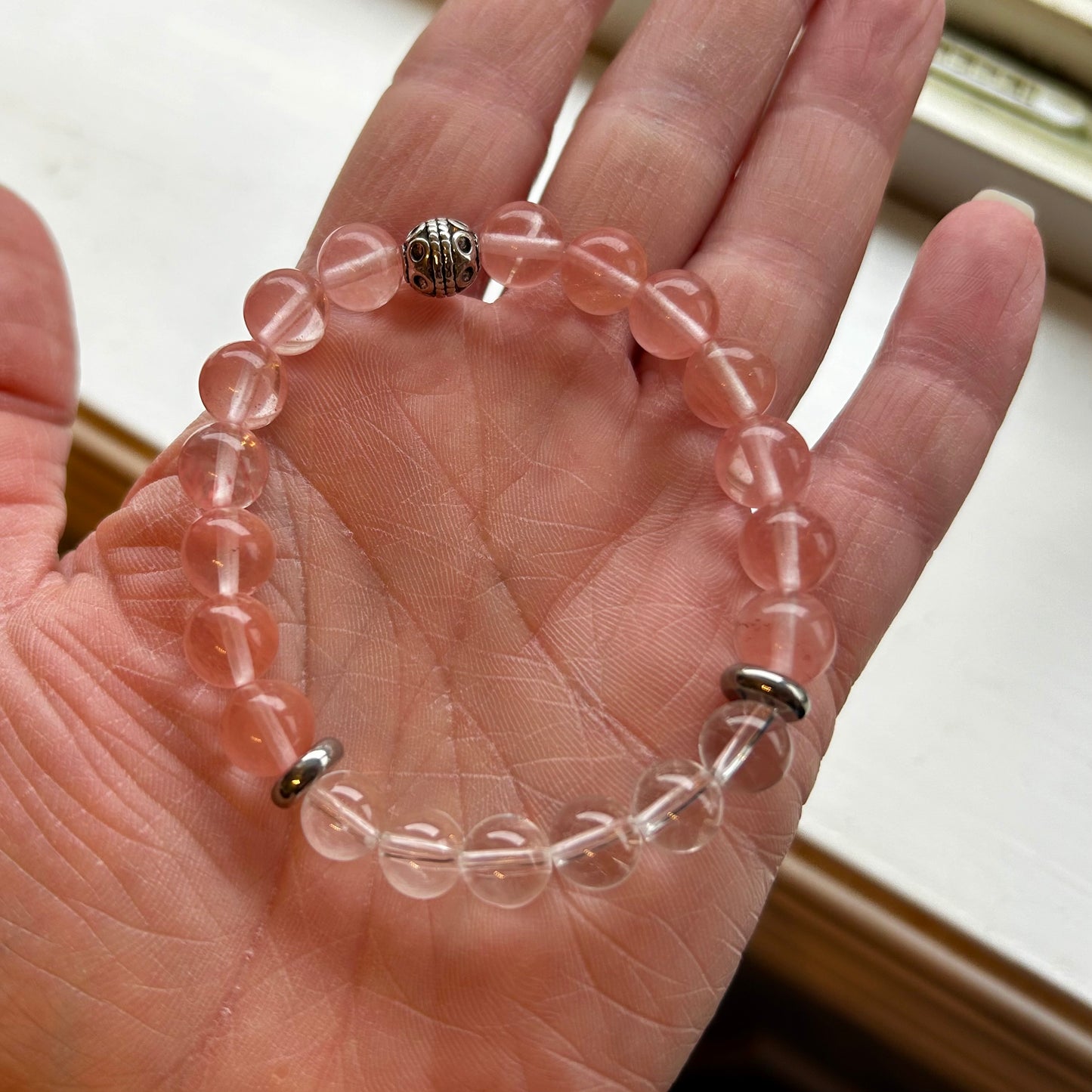 Cherry Quartz and Clear Quartz Bracelet