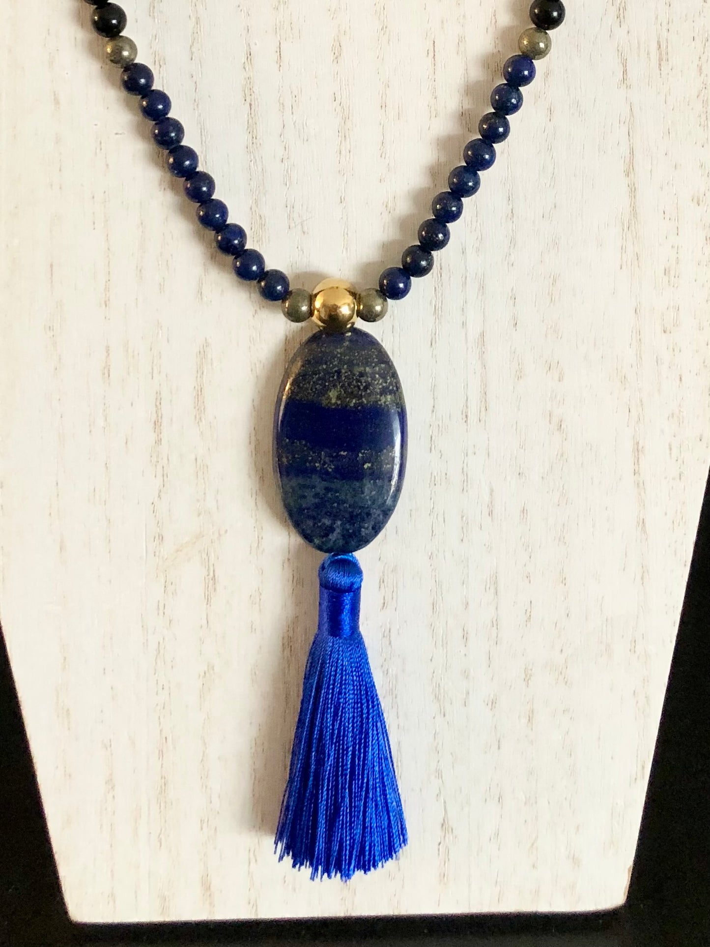 108 Bead Mala ~ Lapis Lazuli, Pyrite and Black Obsidian