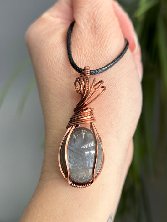 Black Moonstone Wire Wrapped Pendant