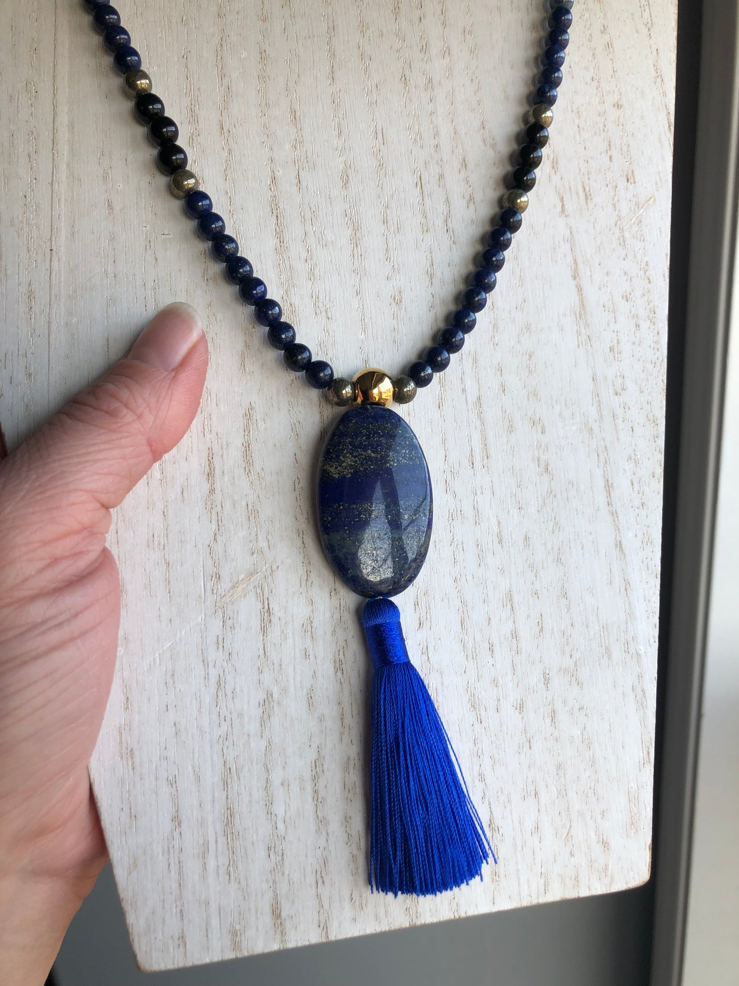 108 Bead Mala ~ Lapis Lazuli, Pyrite and Black Obsidian