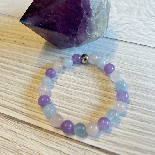 Amethyst, Rose Quartz and Aquamarine Bracelet