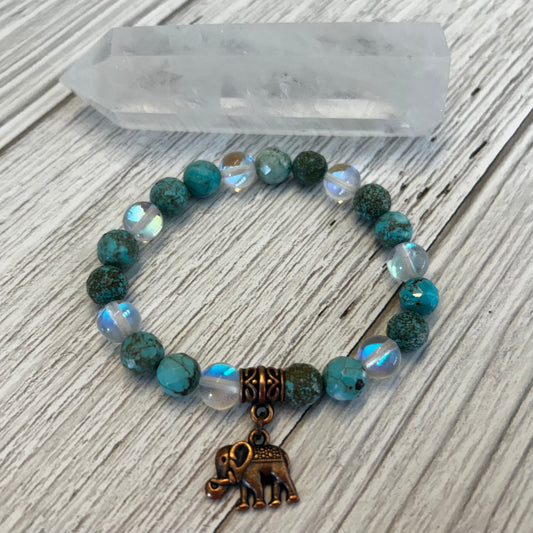 Howlite (Dyed) and Mermaid Glass Bracelet