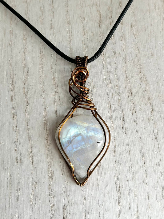 Rainbow Moonstone Wire Wrapped Pendant