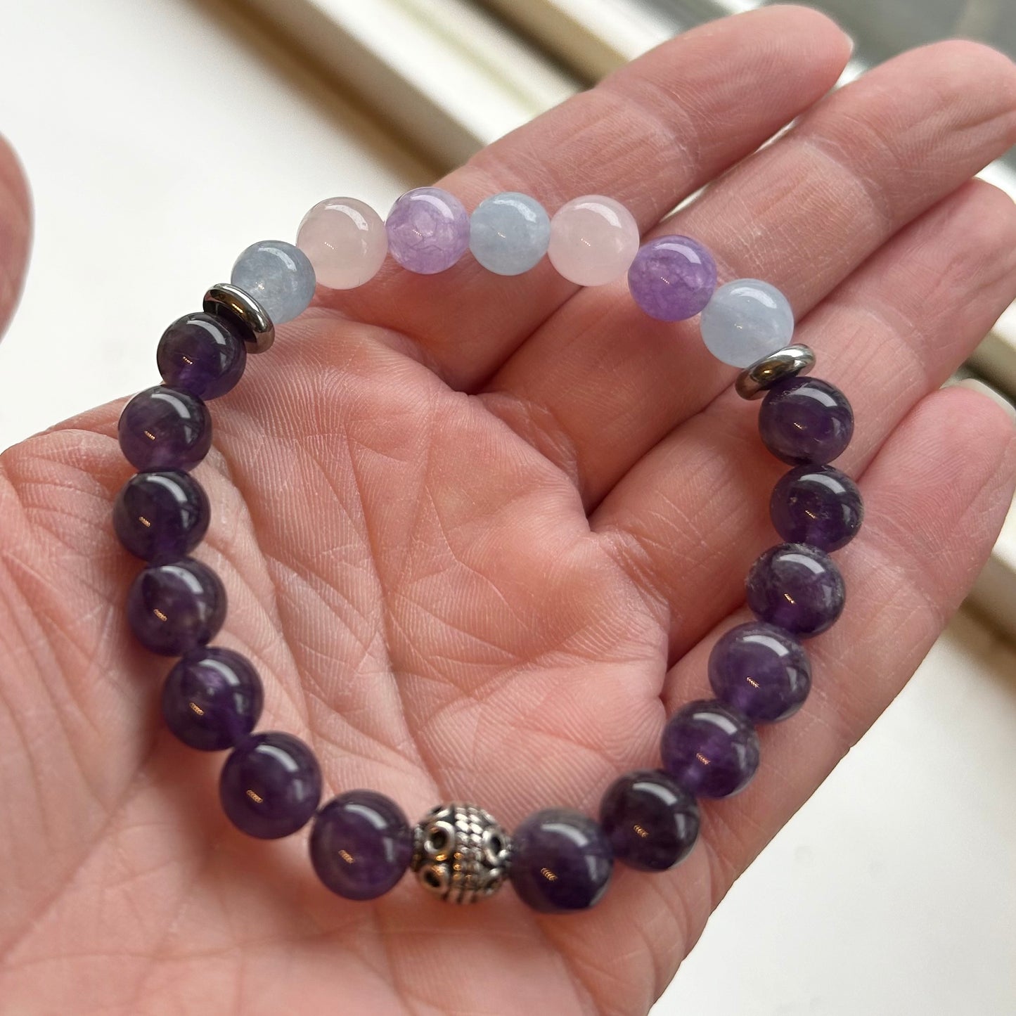 Amethyst, Rose Quartz and Aquamarine Bracelet