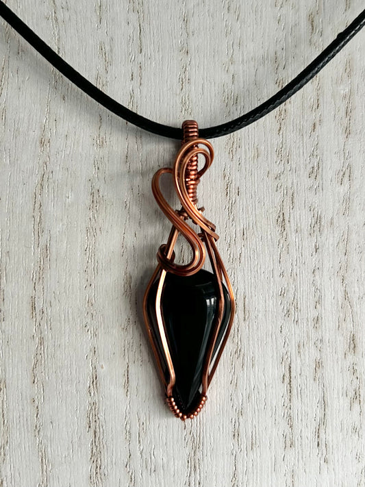 Black Onyx Wire Wrapped Pendant