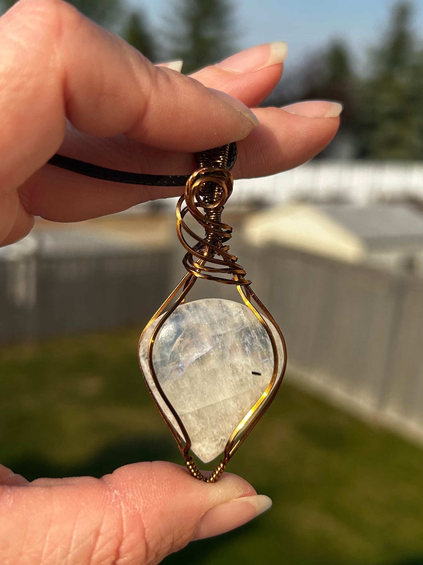 Rainbow Moonstone Wire Wrapped Pendant