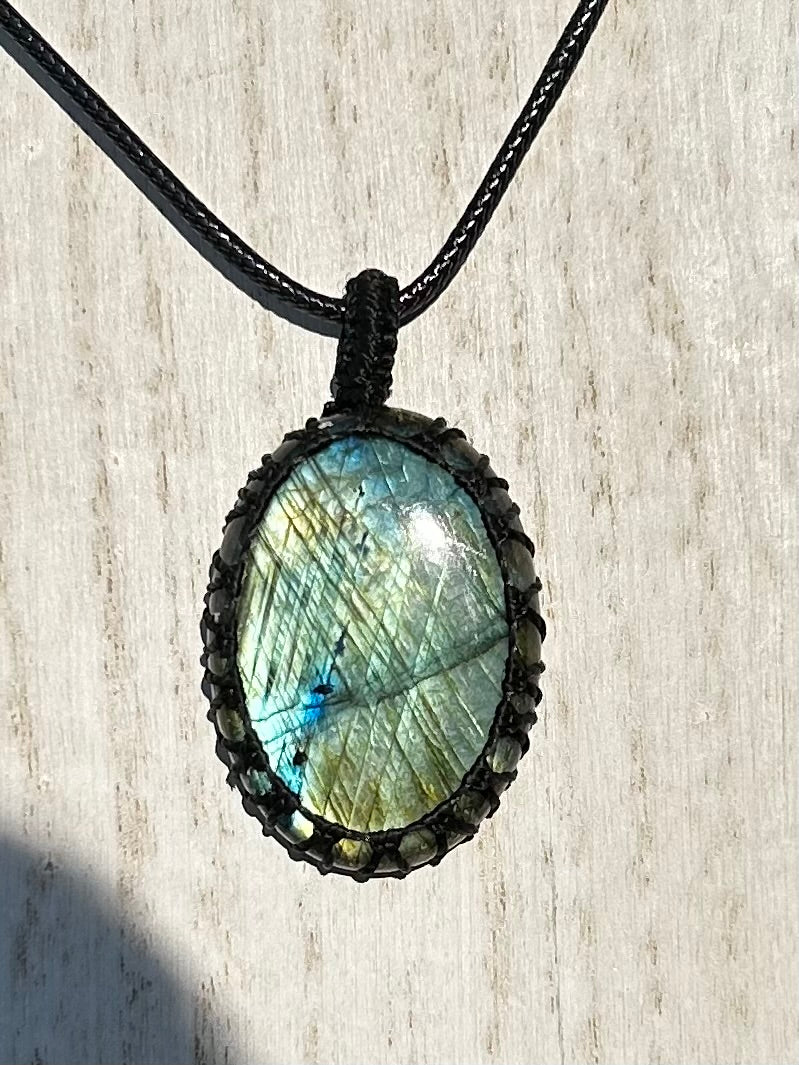 Labradorite Nylon Wrapped Pendant