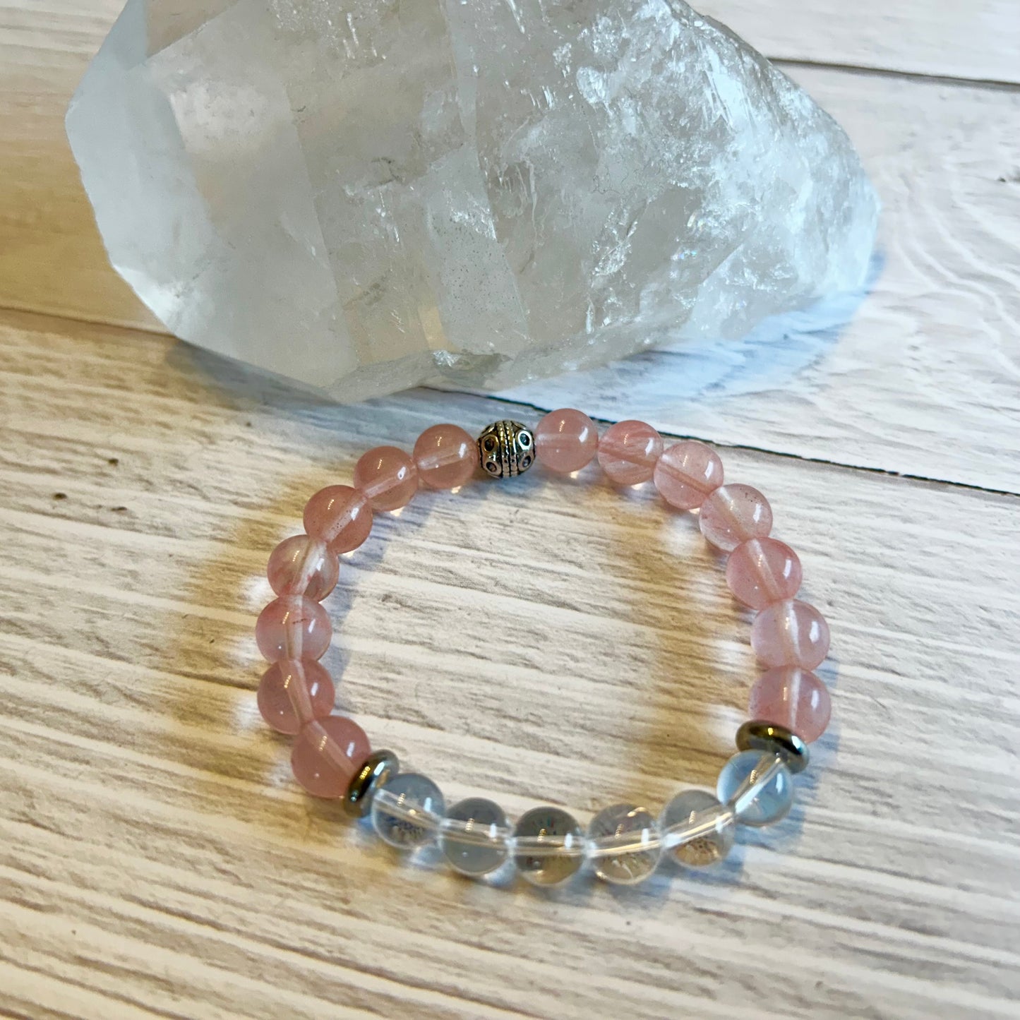 Cherry Quartz and Clear Quartz Bracelet