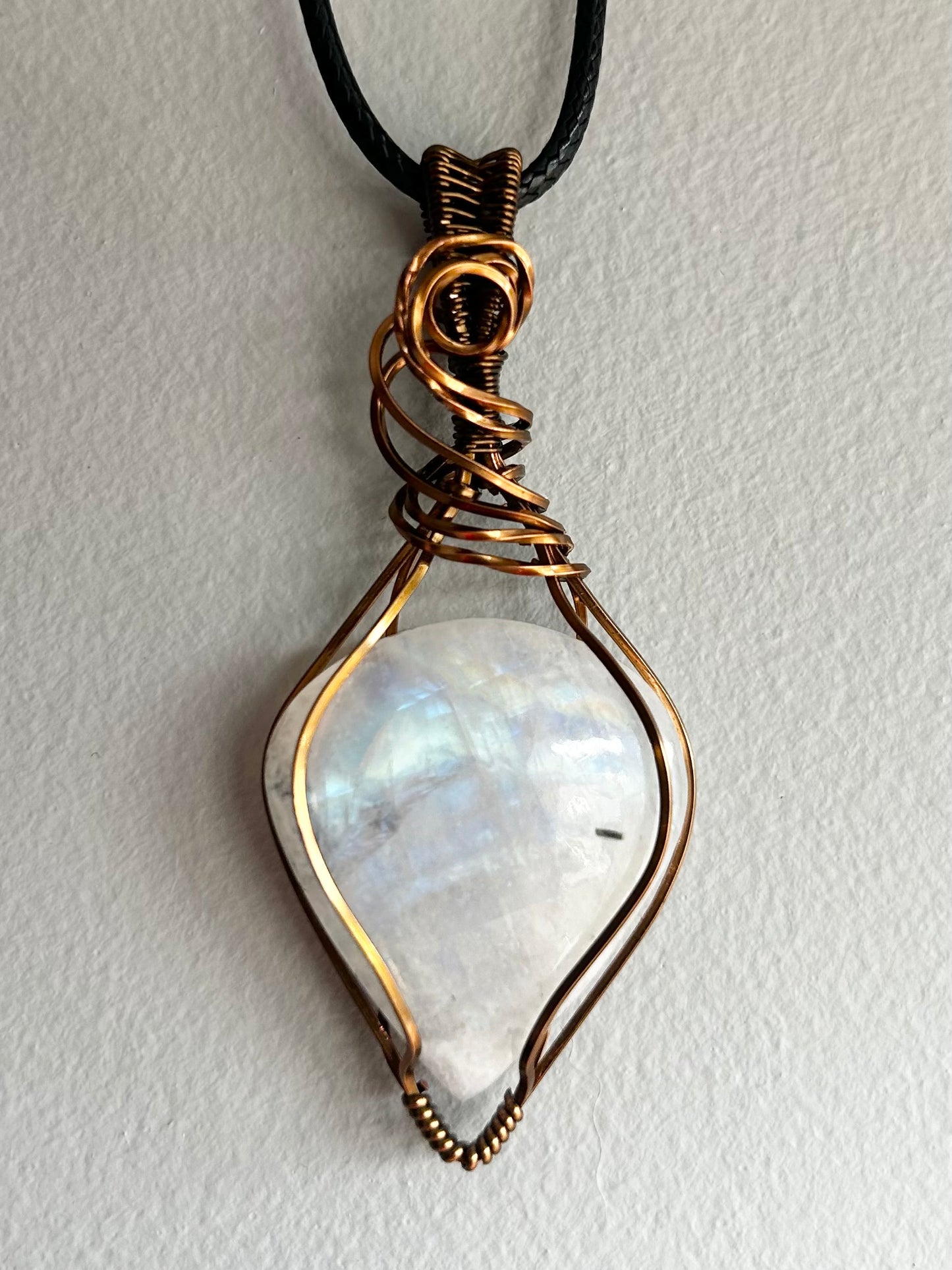 Rainbow Moonstone Wire Wrapped Pendant