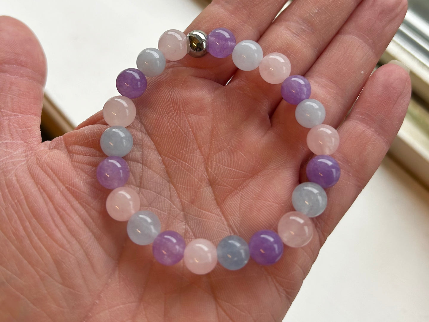 Amethyst, Rose Quartz and Aquamarine Bracelet