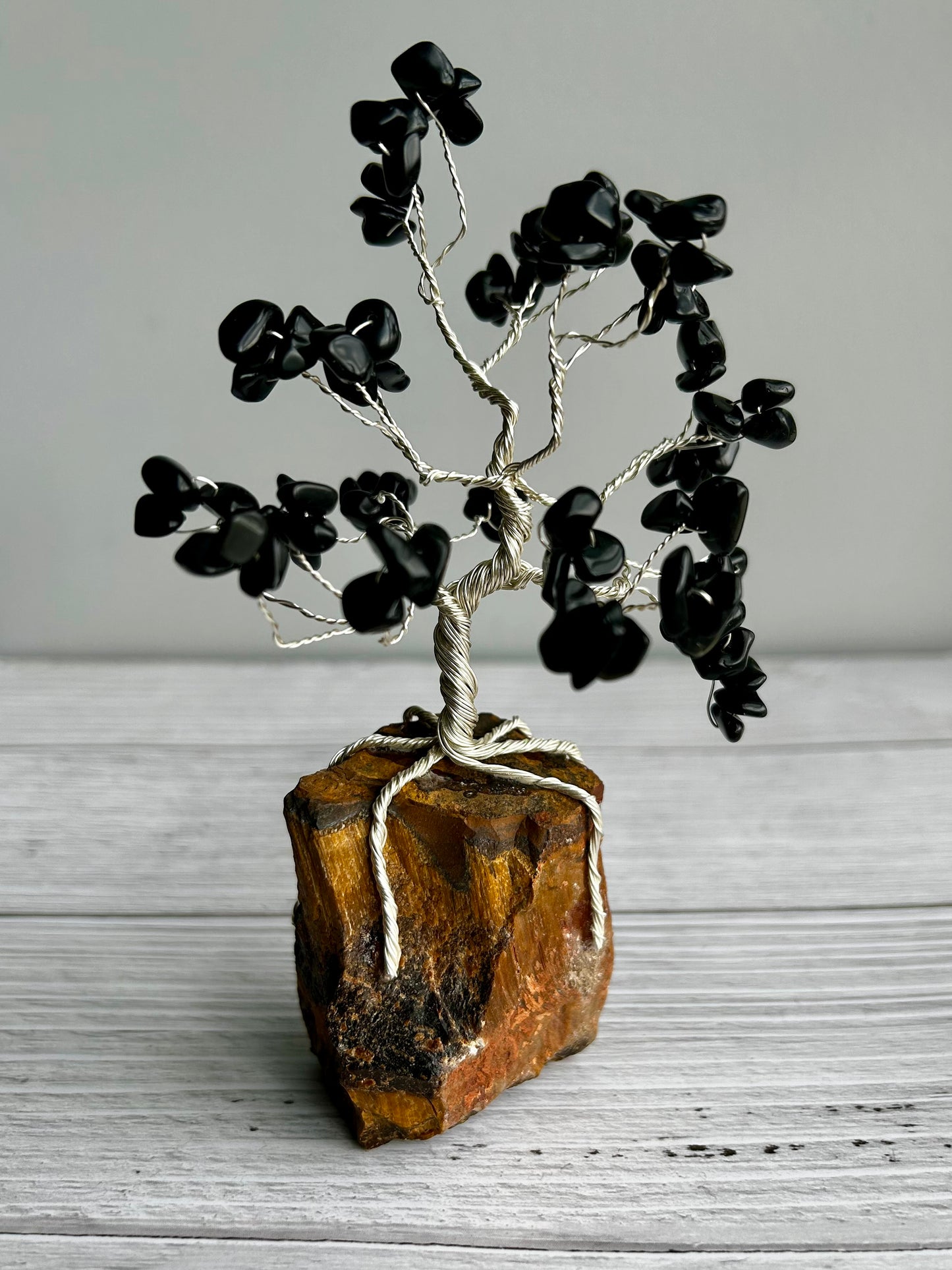 Tigers Eye and Black Obsidian Wire Wrapped Tree