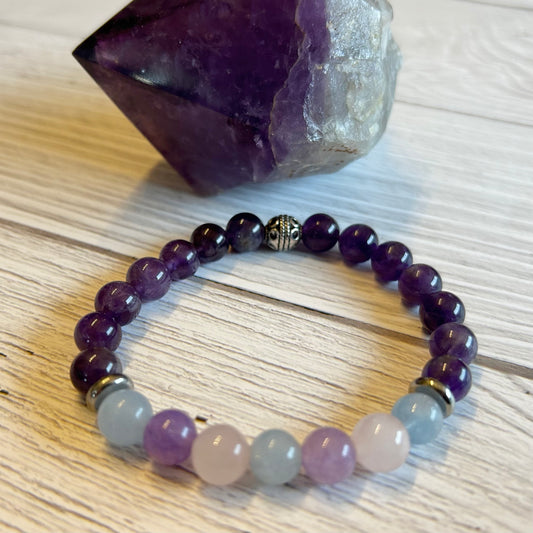 Amethyst, Rose Quartz and Aquamarine Bracelet