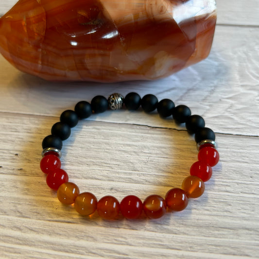 Carnelian, Malasia Jade & Black Onyx Bracelet