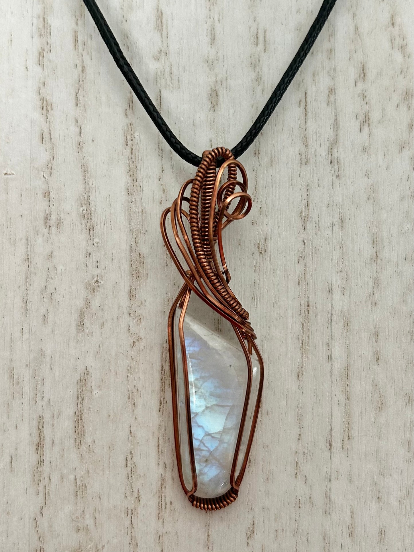 Rainbow Moonstone Wire Wrapped Pendant