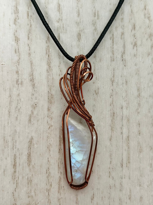 Rainbow Moonstone Wire Wrapped Pendant