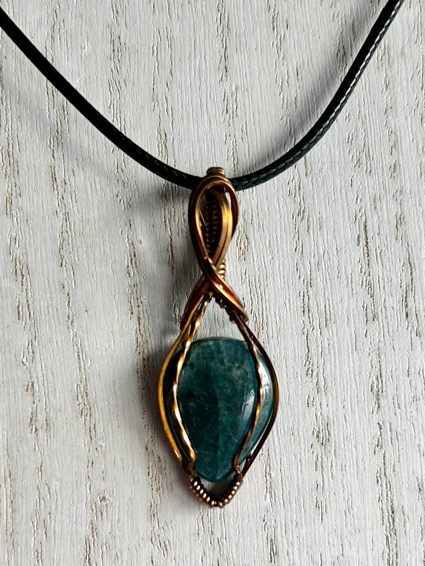 Blue Apatite Wire Wrapped Pendant