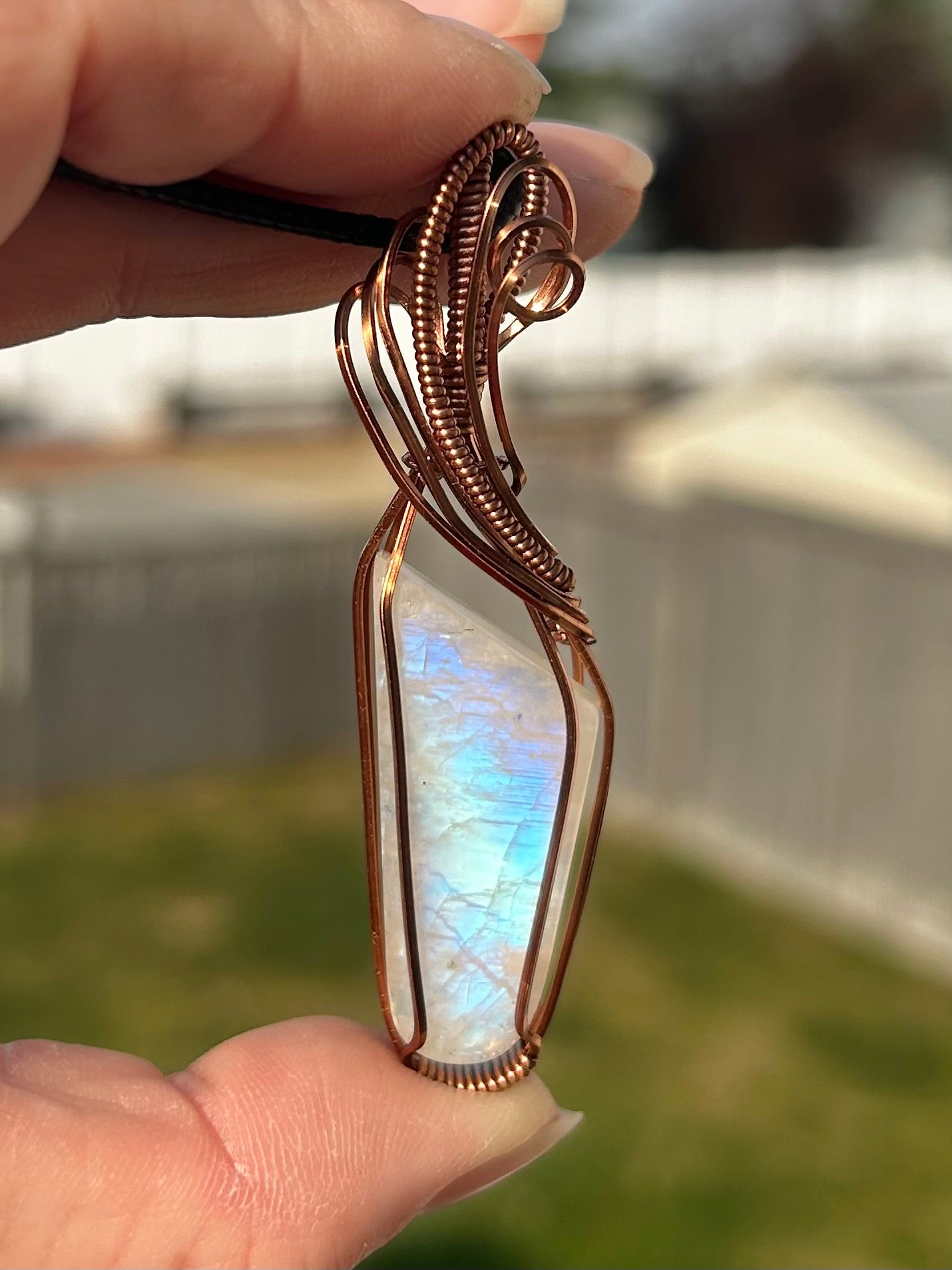 Rainbow Moonstone Wire Wrapped Pendant