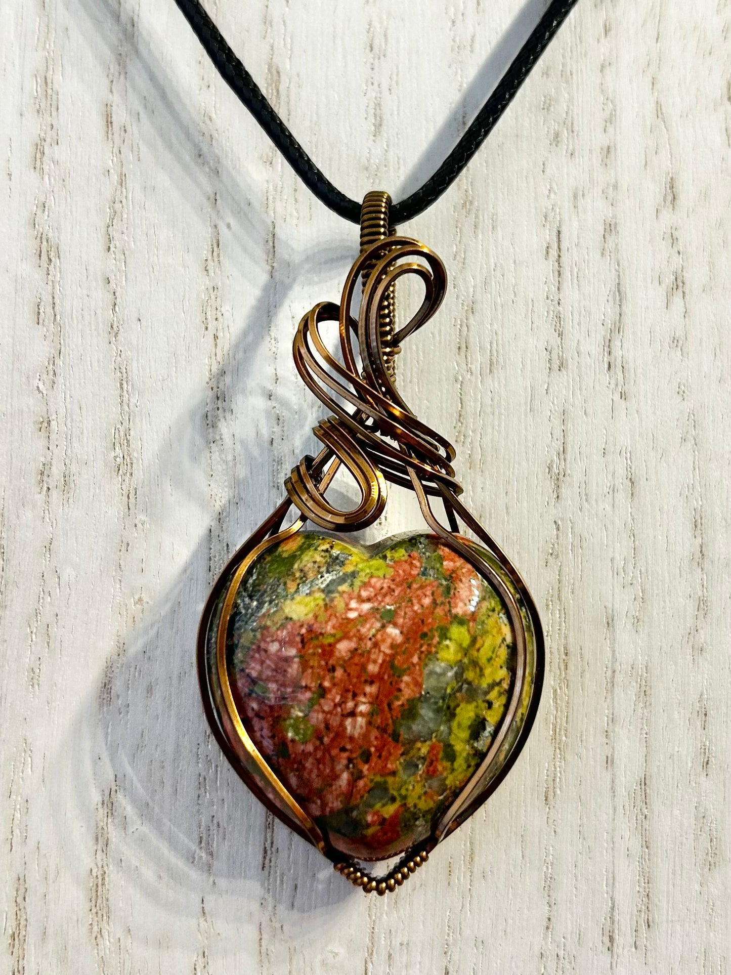 Unakite Wire Wrapped Pendant