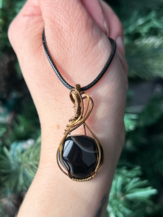 Black Onyx Wire Wrapped Pendant