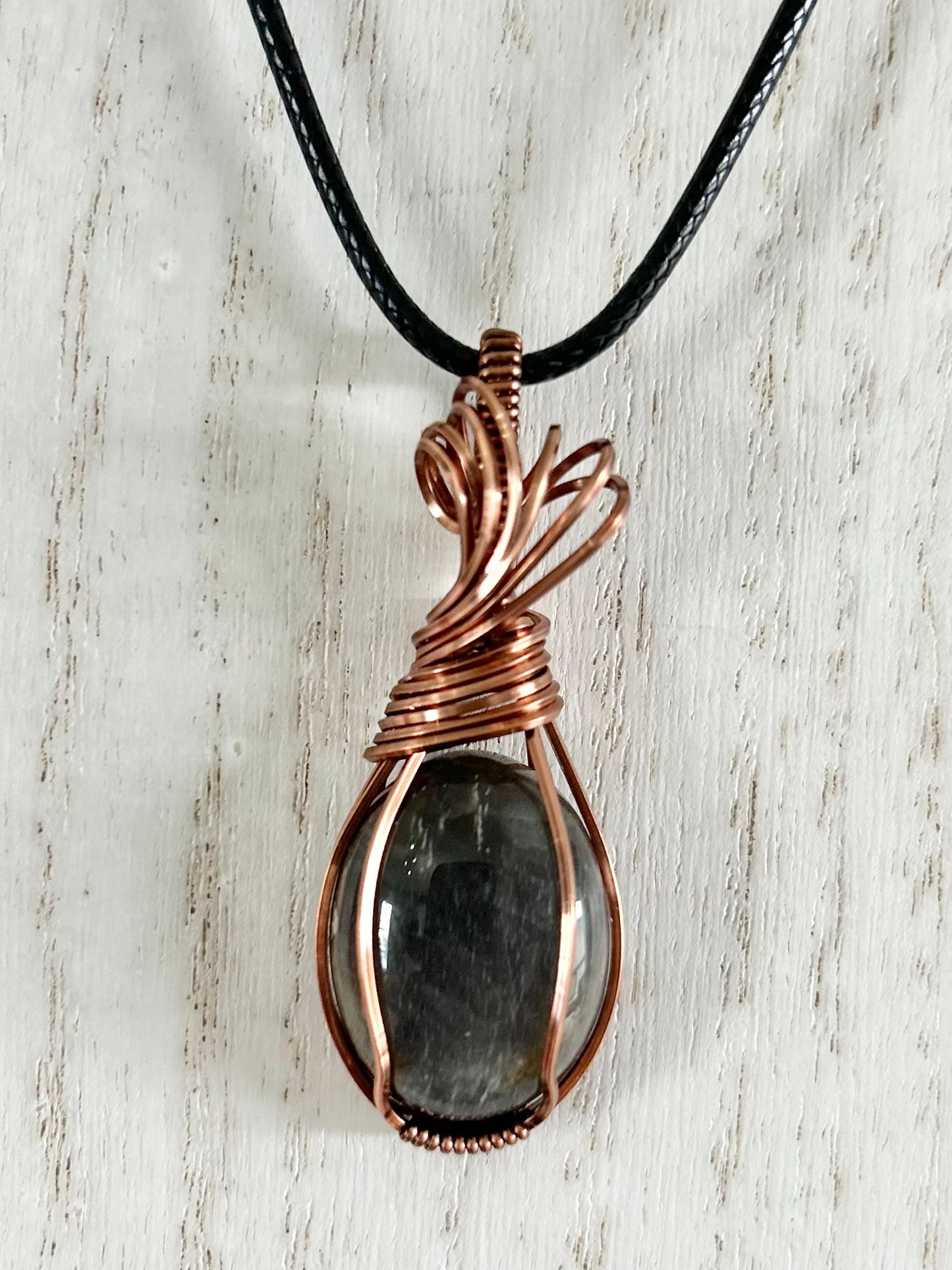 Black Moonstone Wire Wrapped Pendant