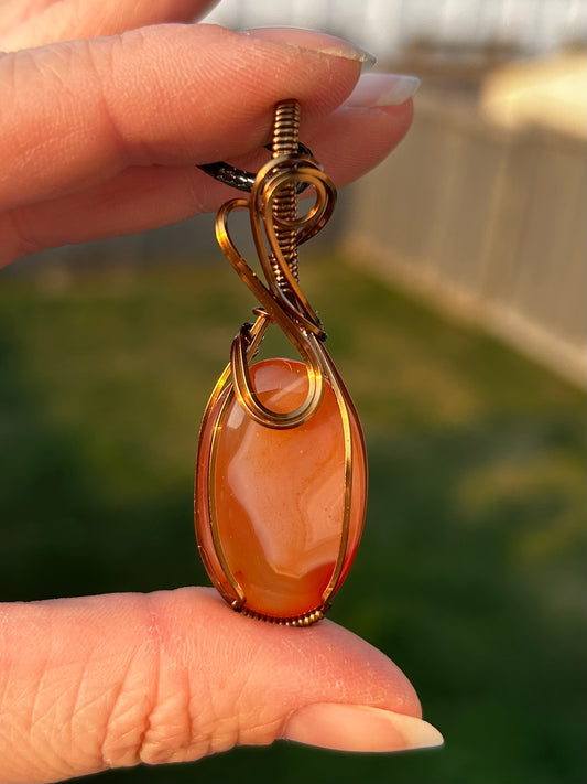 Carnelian Wire Wrapped Pendant