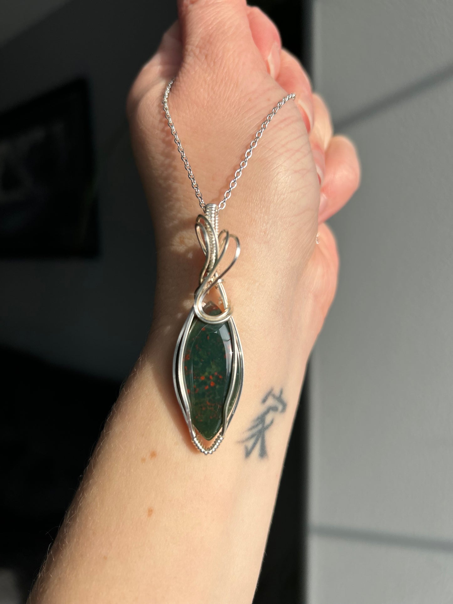 Bloodstone Wire Wrapped Pendant