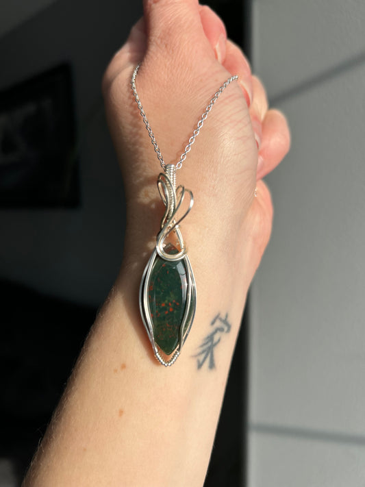 Bloodstone Wire Wrapped Pendant