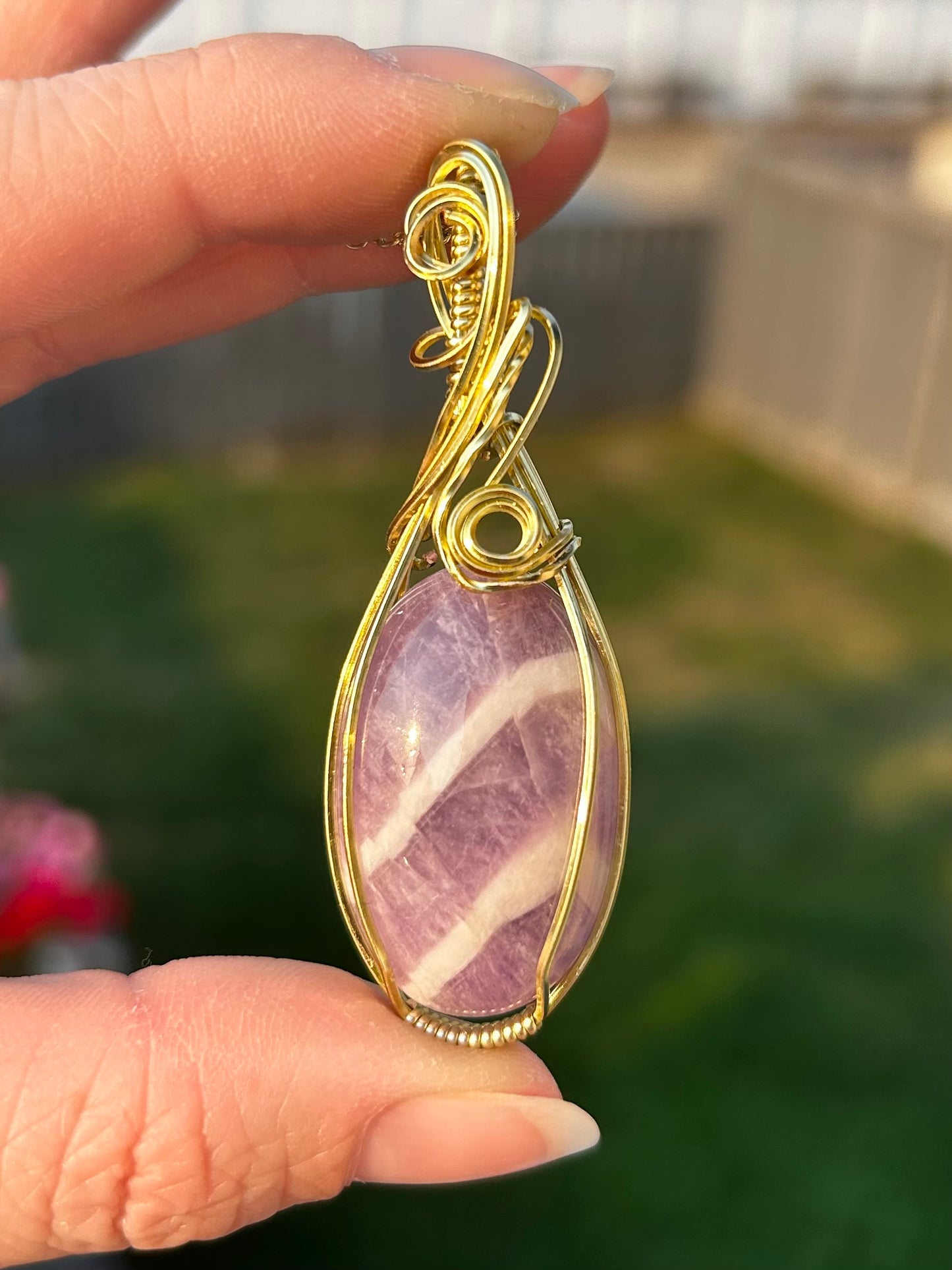 Chevron Amethyst Wire Wrapped Pendant