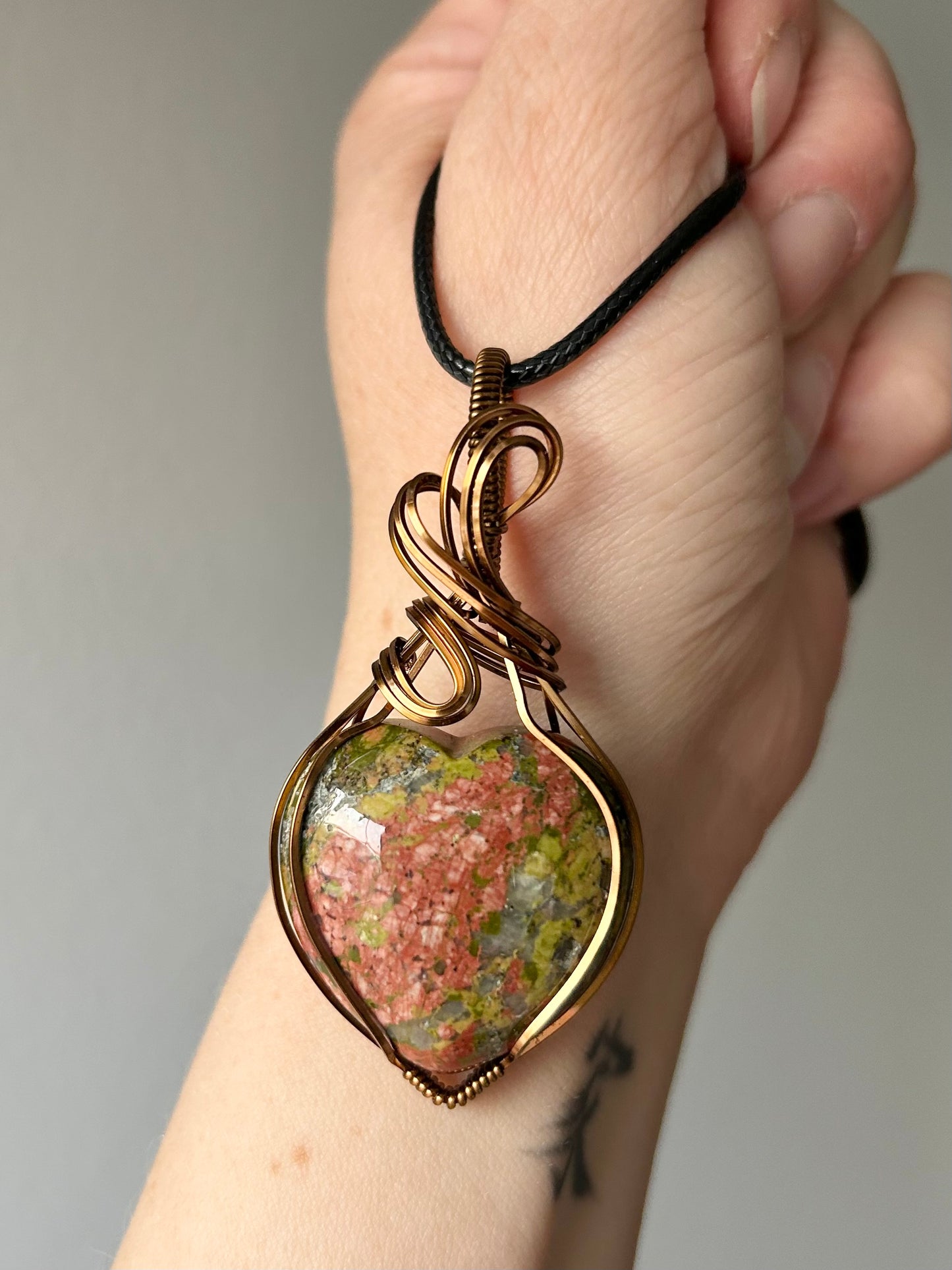 Unakite Wire Wrapped Pendant