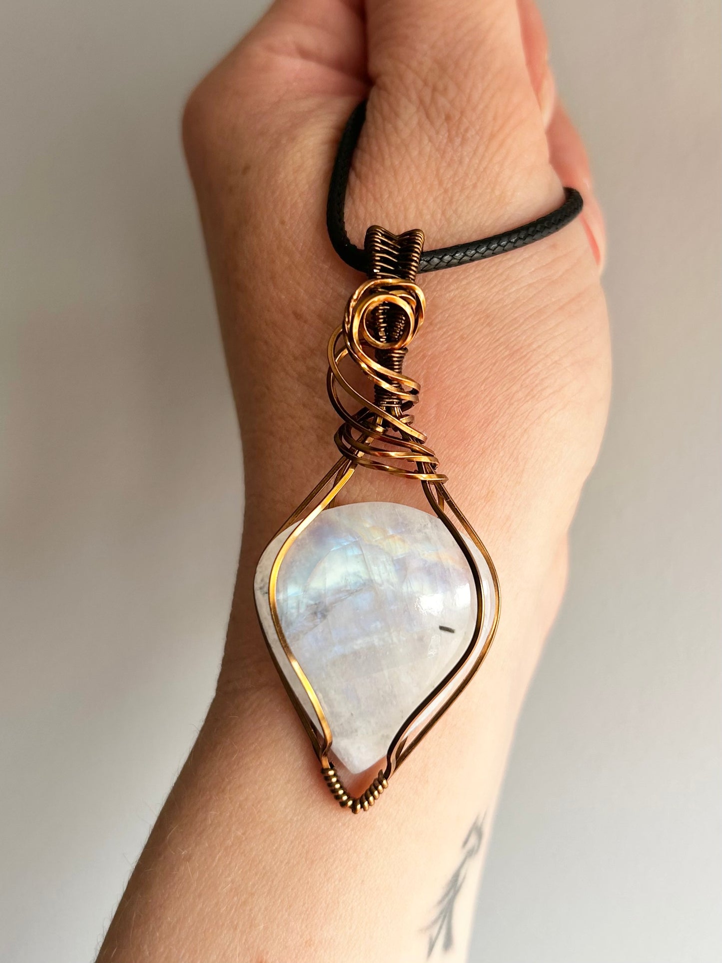 Rainbow Moonstone Wire Wrapped Pendant