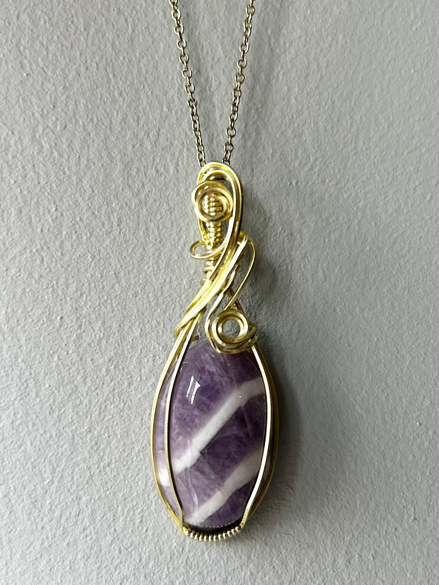 Chevron Amethyst Wire Wrapped Pendant