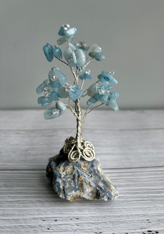 Blue Kyanite and Aquamarine Gemstone Wire Wrapped Tree