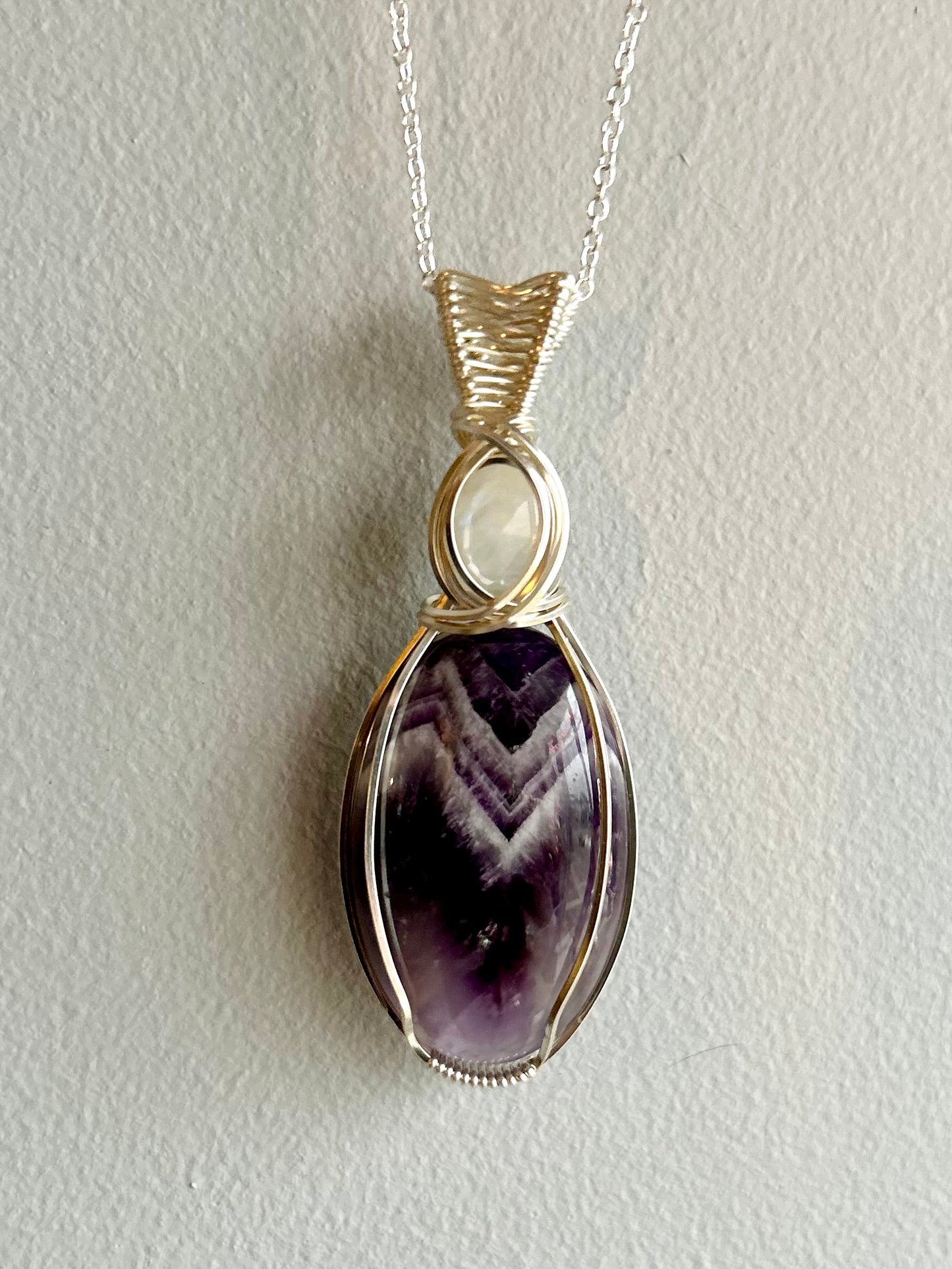 Chevron Amethyst and Rainbow Moonstone Pendant