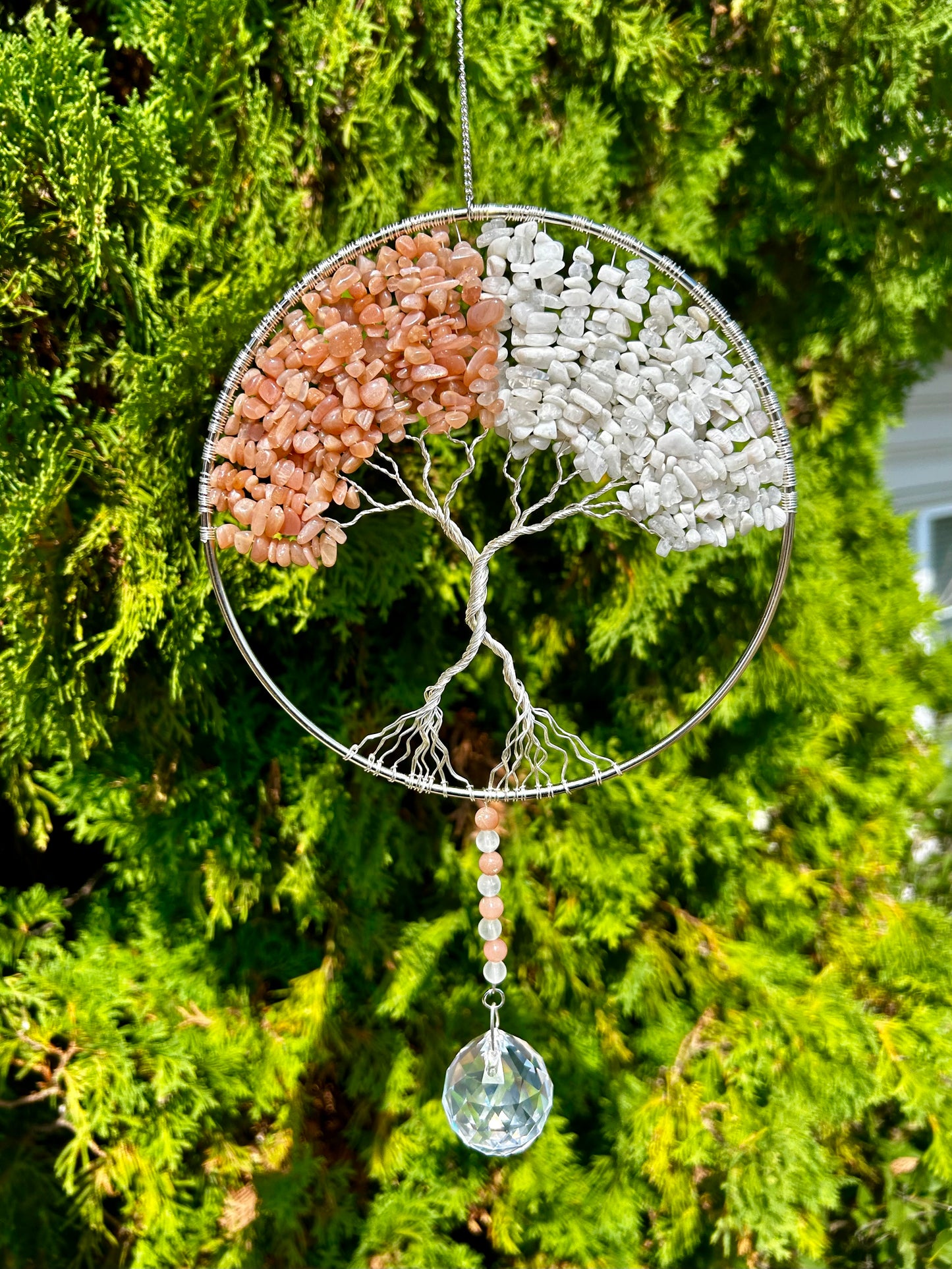 Sunstone & Moonstone Double Tree of Life Crystal Suncatcher