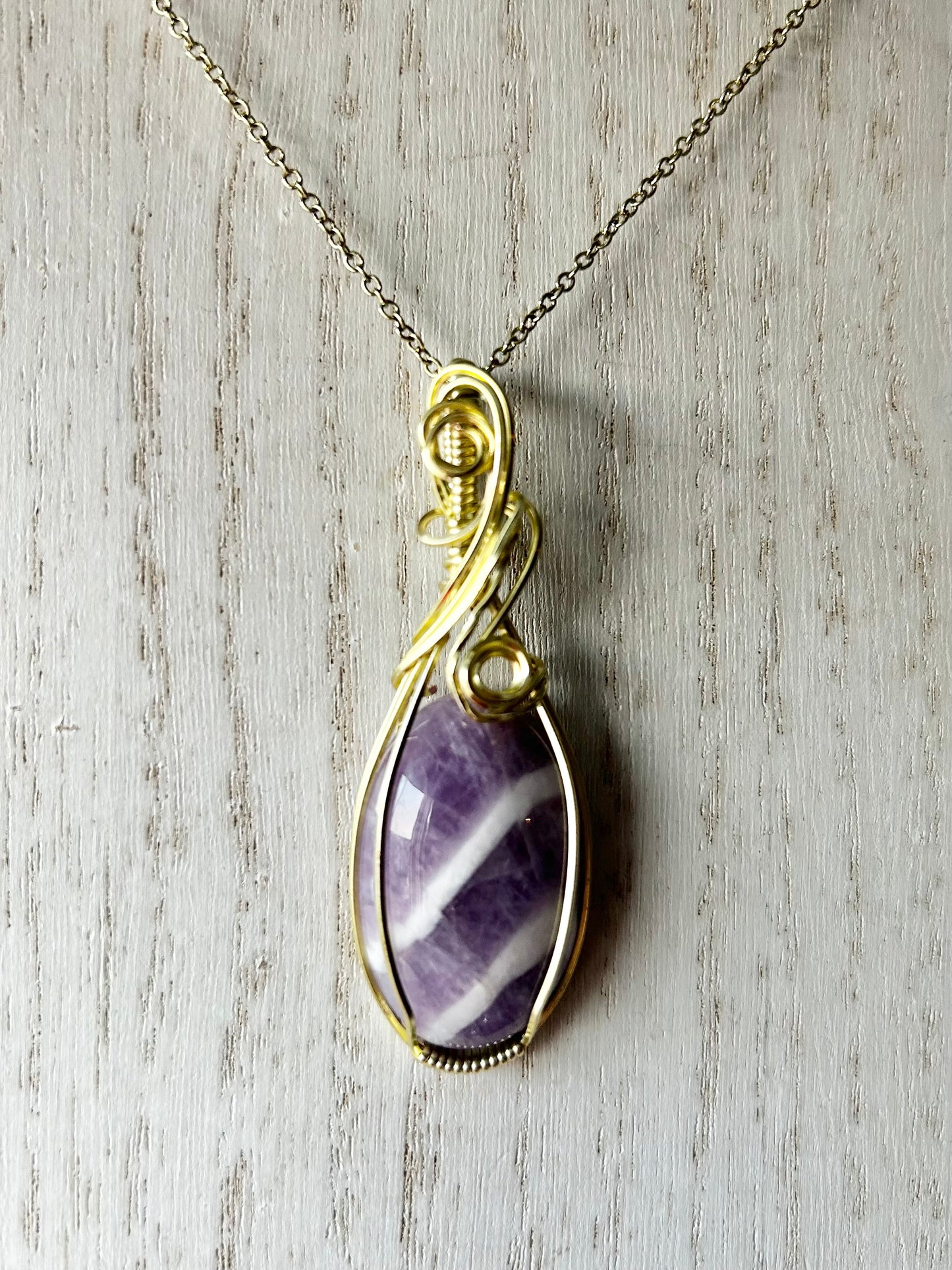 Chevron Amethyst Wire Wrapped Pendant