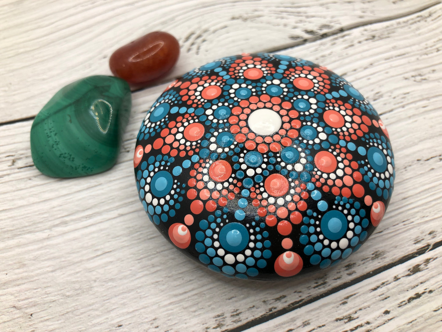 Turquoise and Coral Mandala Stone