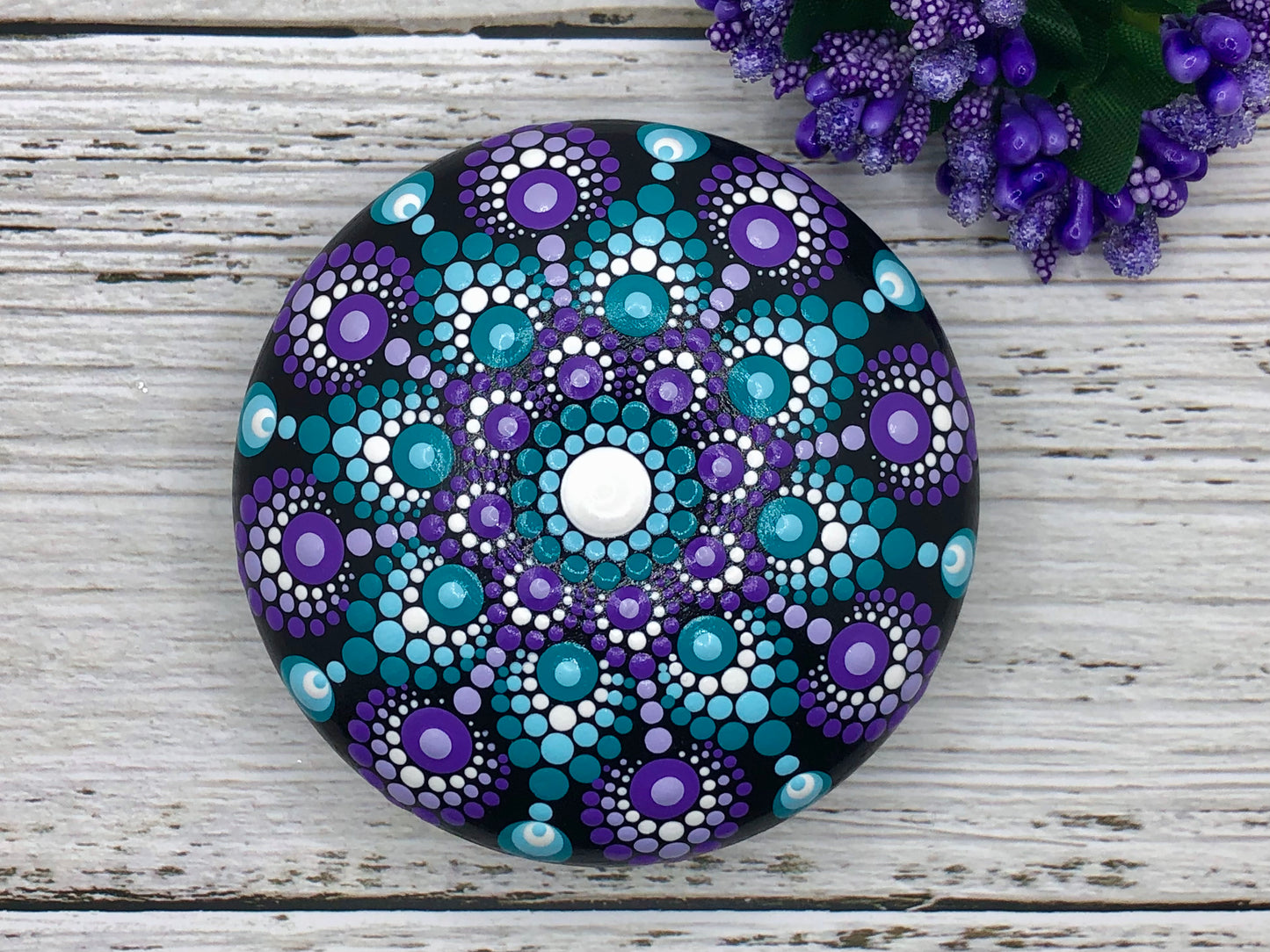 Purple and Turquoise Mandala Stone