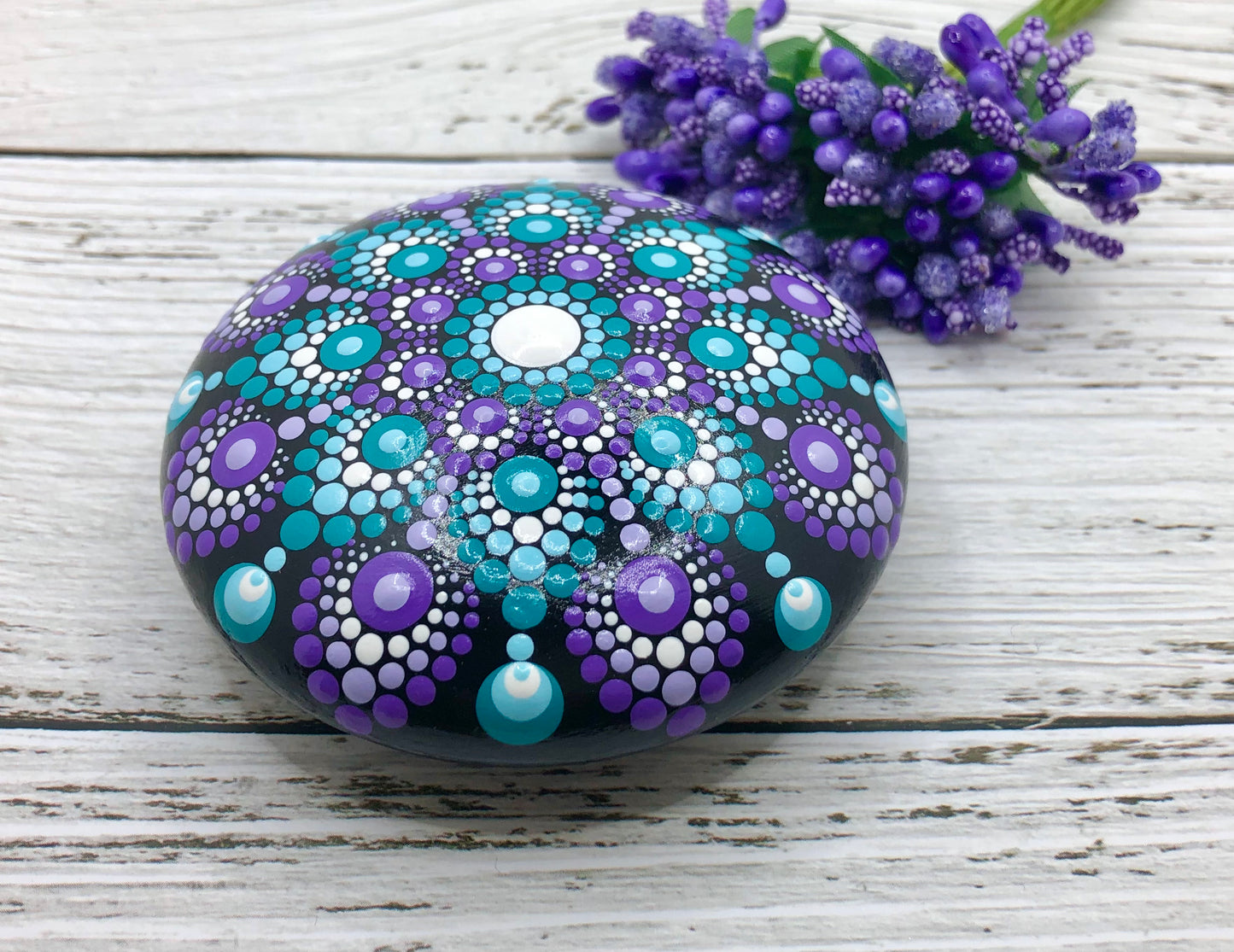 Purple and Turquoise Mandala Stone