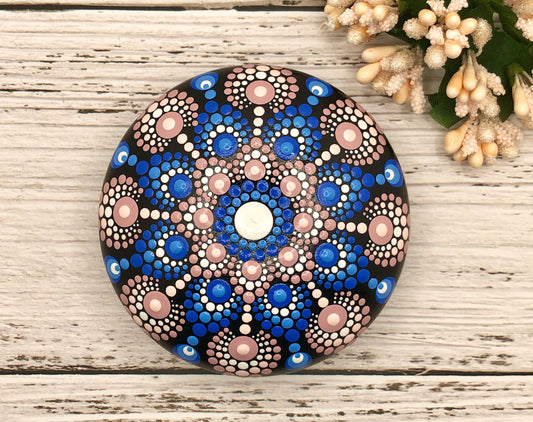 Blue and Dusty Rose Mandala Stone