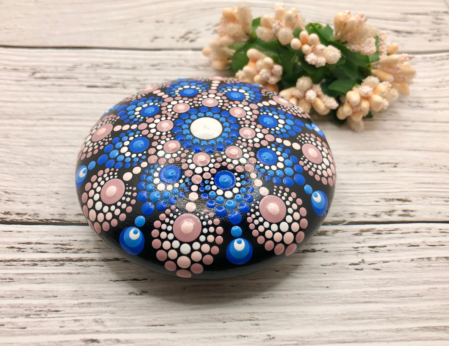 Blue and Dusty Rose Mandala Stone