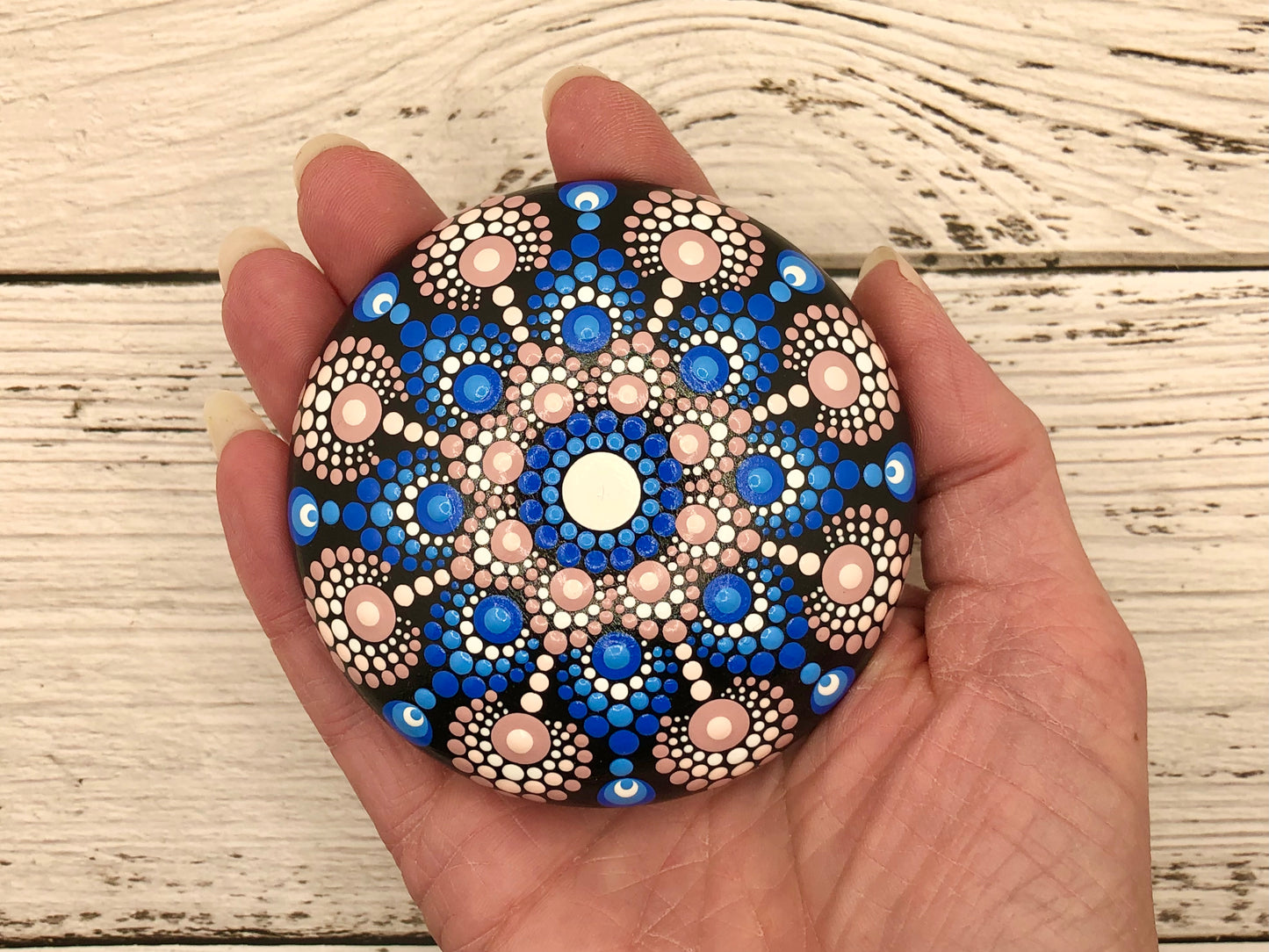 Blue and Dusty Rose Mandala Stone