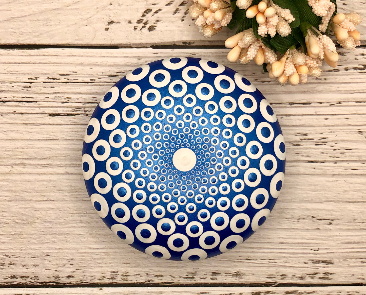 Metallic Blue and White Mandala Stone