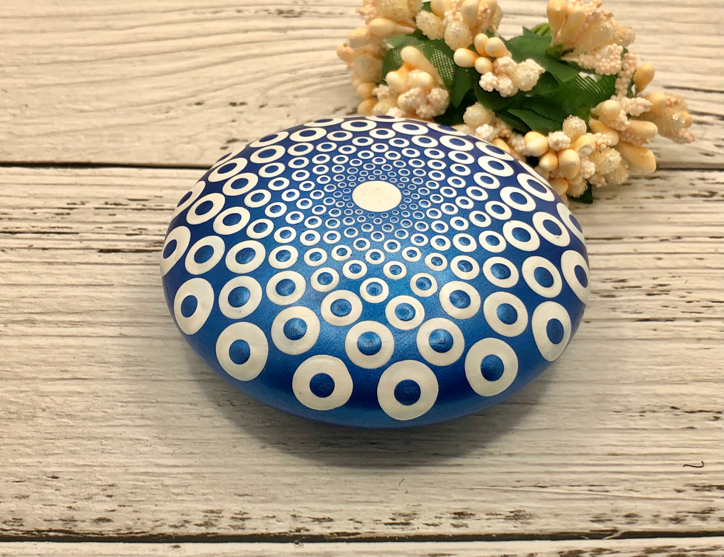 Metallic Blue and White Mandala Stone