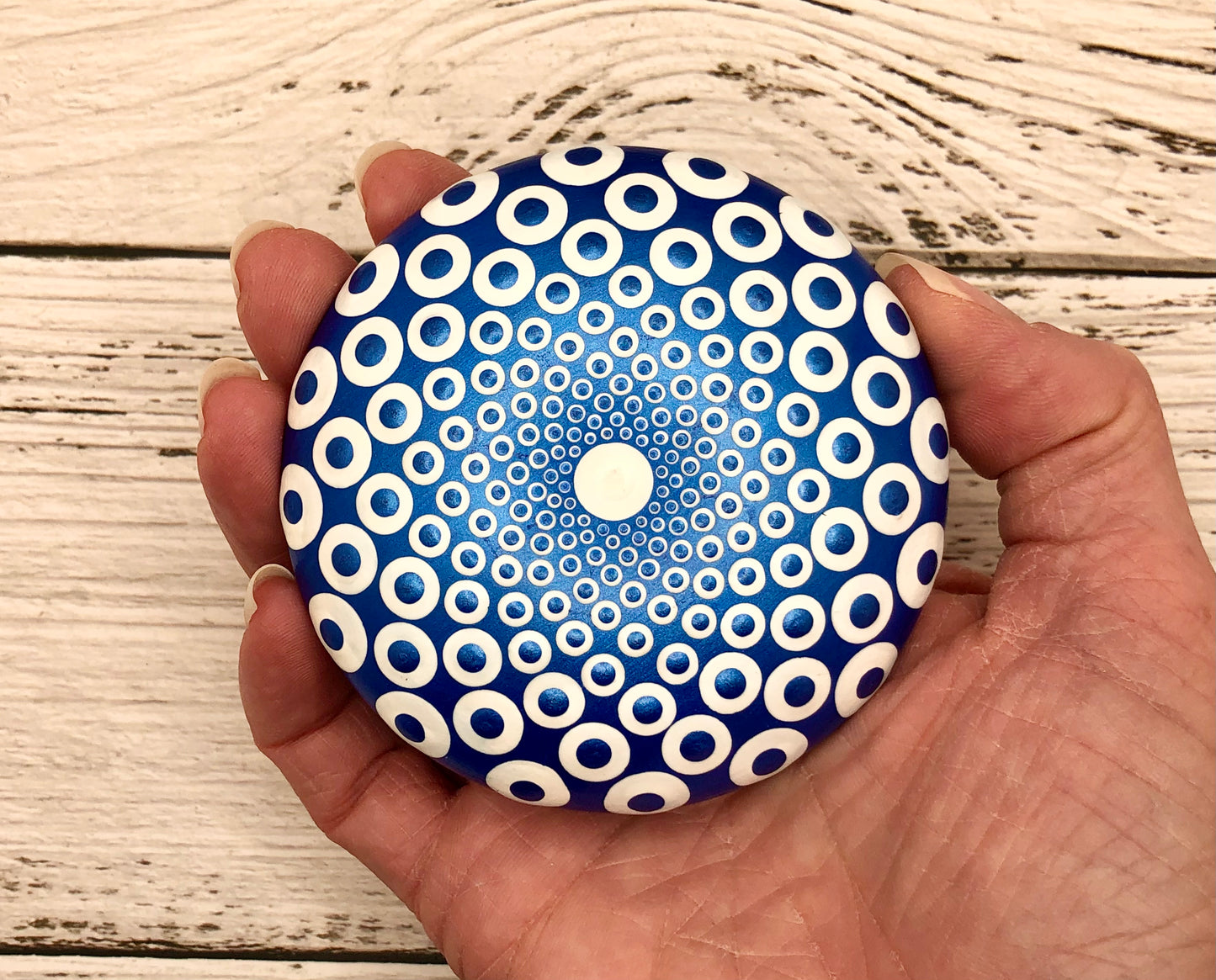 Metallic Blue and White Mandala Stone